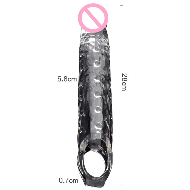 11inch Transparent Penis Extender Sleeve Bigger Realistic Sleeve Reusable For Men - fromasia2america.shop