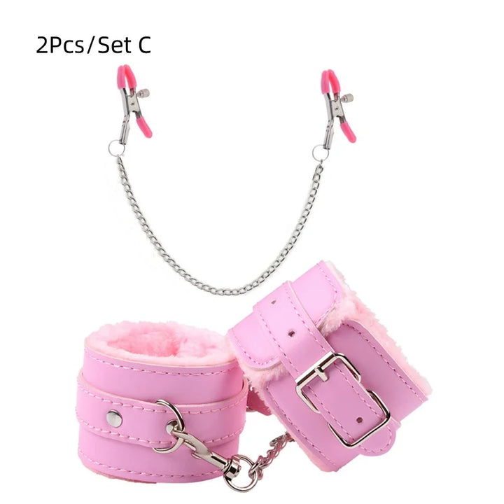 Bdsm Bondage Kit Leather Handcuffs Sets Whip Nipple Clamps Ball Gag Collar for Women Couples - fromasia2america.shop