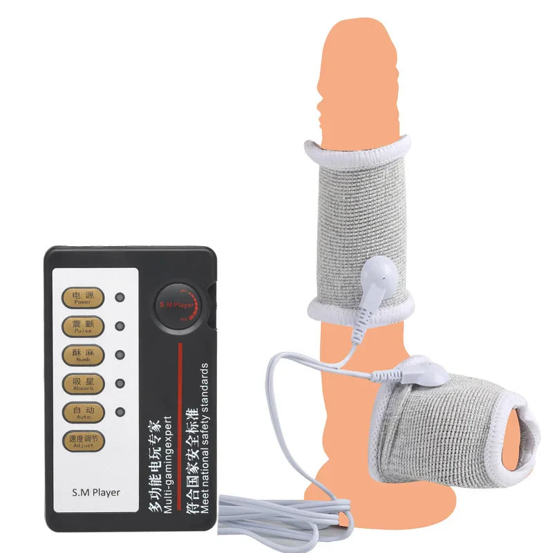 BDSM Electro Shock Conductive Fiber Penis Sleeve E-stim Scrotum Rings - fromasia2america.shop