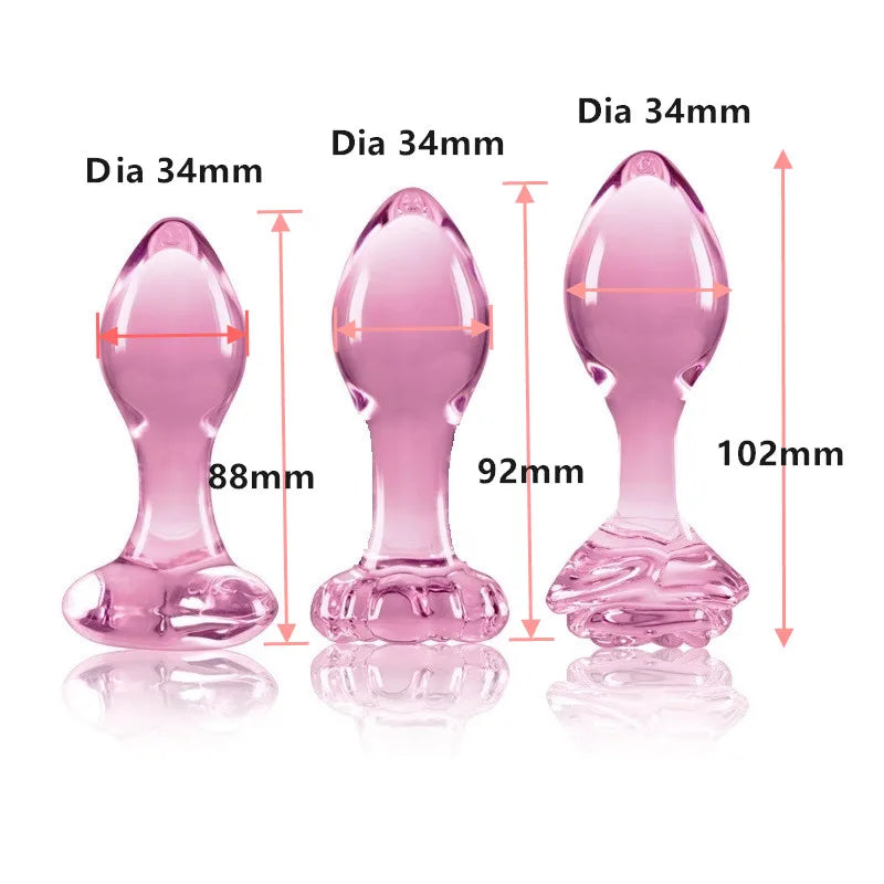 Small Pink Glass Butt Plug Crystal Huge Ball Anal Beads Fake Penis Heart Rose Glass Anus - fromasia2america.shop