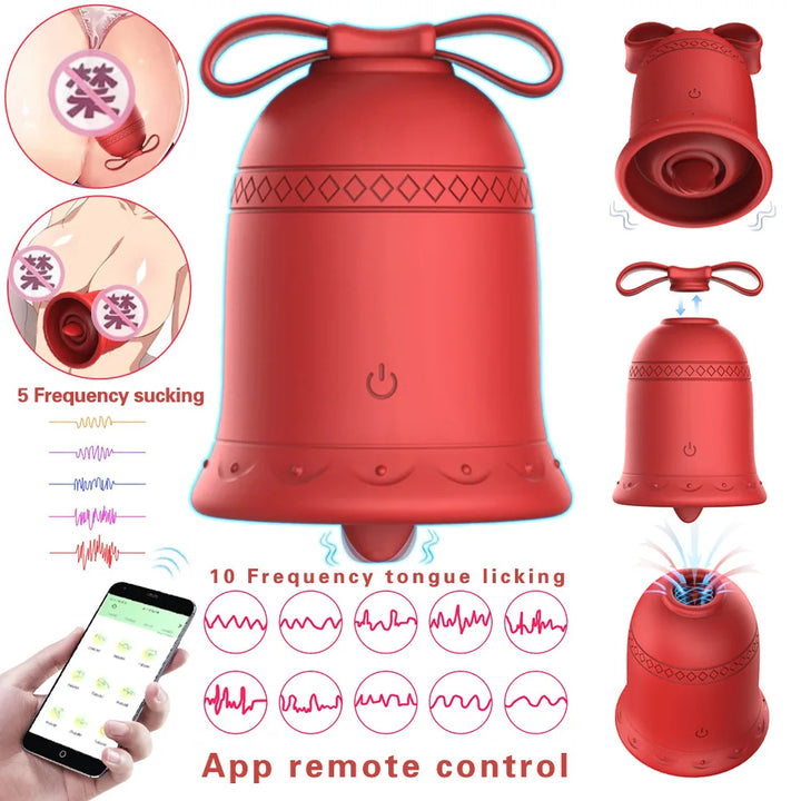 Powerful Sucking Tongue Licking Vibrator Rose Bell Shape Clit Nipple Stimulator Vaginal Massager For Women