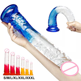 Crystal Jelly Huge Dildo Realistic Penis Anal Butt Plug Anal Massage Women's - fromasia2america.shop