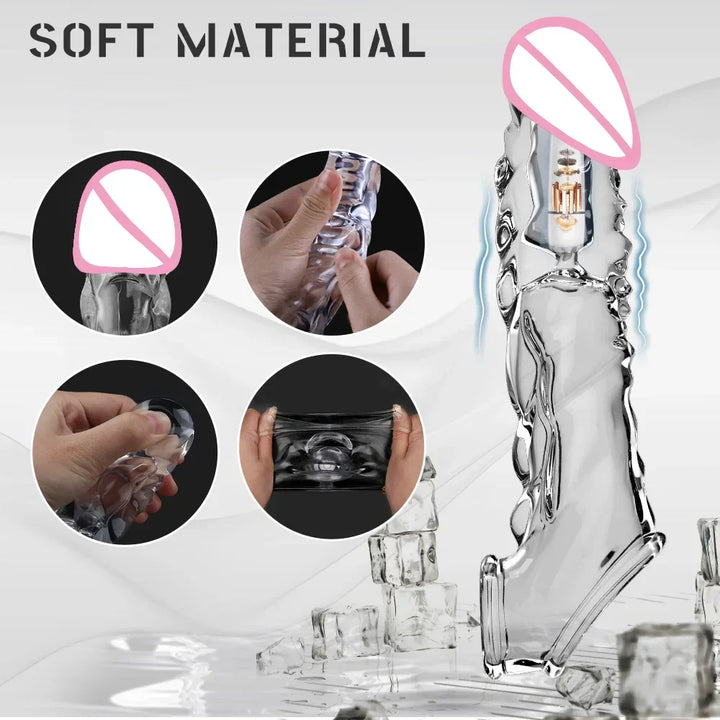 Reusable Penis Sleeve with Vibrator Penis Ring 10 Inch Clear Cock Ring - fromasia2america.shop