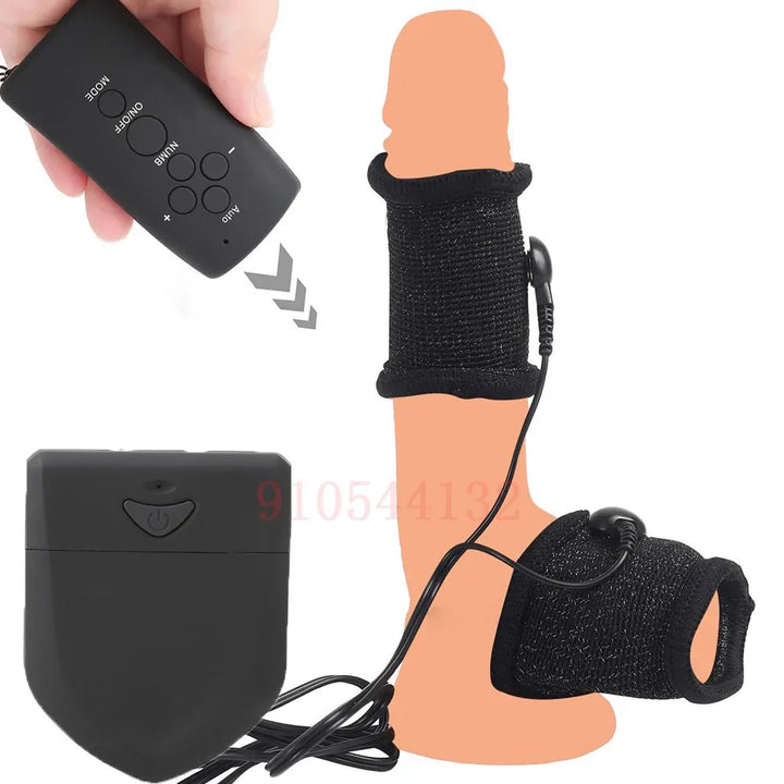 BDSM Electro Shock Conductive Fiber Penis Sleeve E-stim Scrotum Rings - fromasia2america.shop