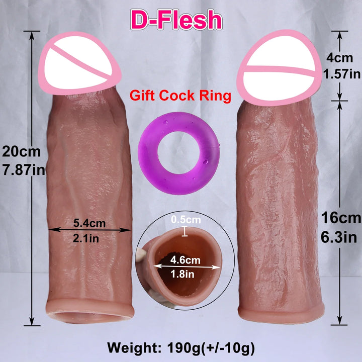 Soft Realistic Vein Dildo Enlarger Penis Sleeve Big Growth Real Silicone Dick Man Delayed - fromasia2america.shop