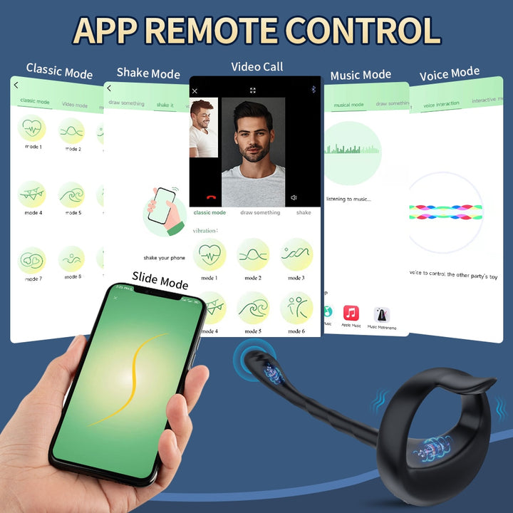 APP Bluetooth Prostate Vibrator Testicle Massage Anal Butt Plug Cock Ring