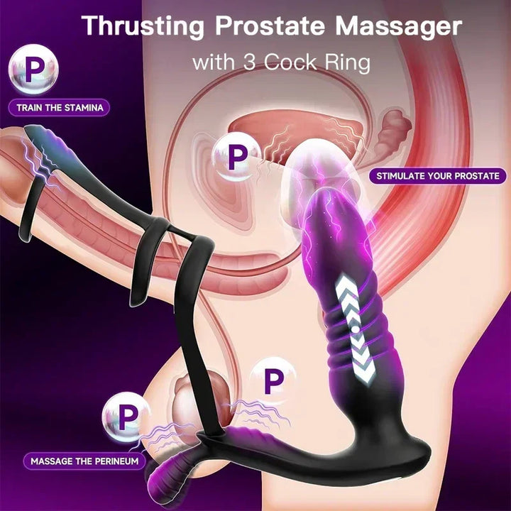 Male Thrusting Prostate Massager Wireless Anal Butt Plug Vibrator Perineum Stimulator Penis Cock Ring - fromasia2america.shop