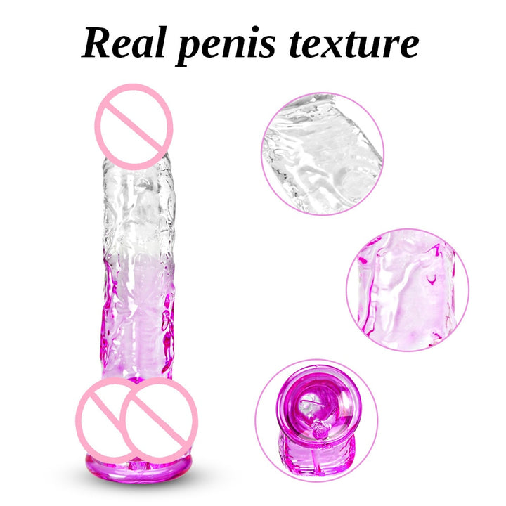 G-spot Massager Clear PVC Masturbator Dildo with Powerful Suction Cup