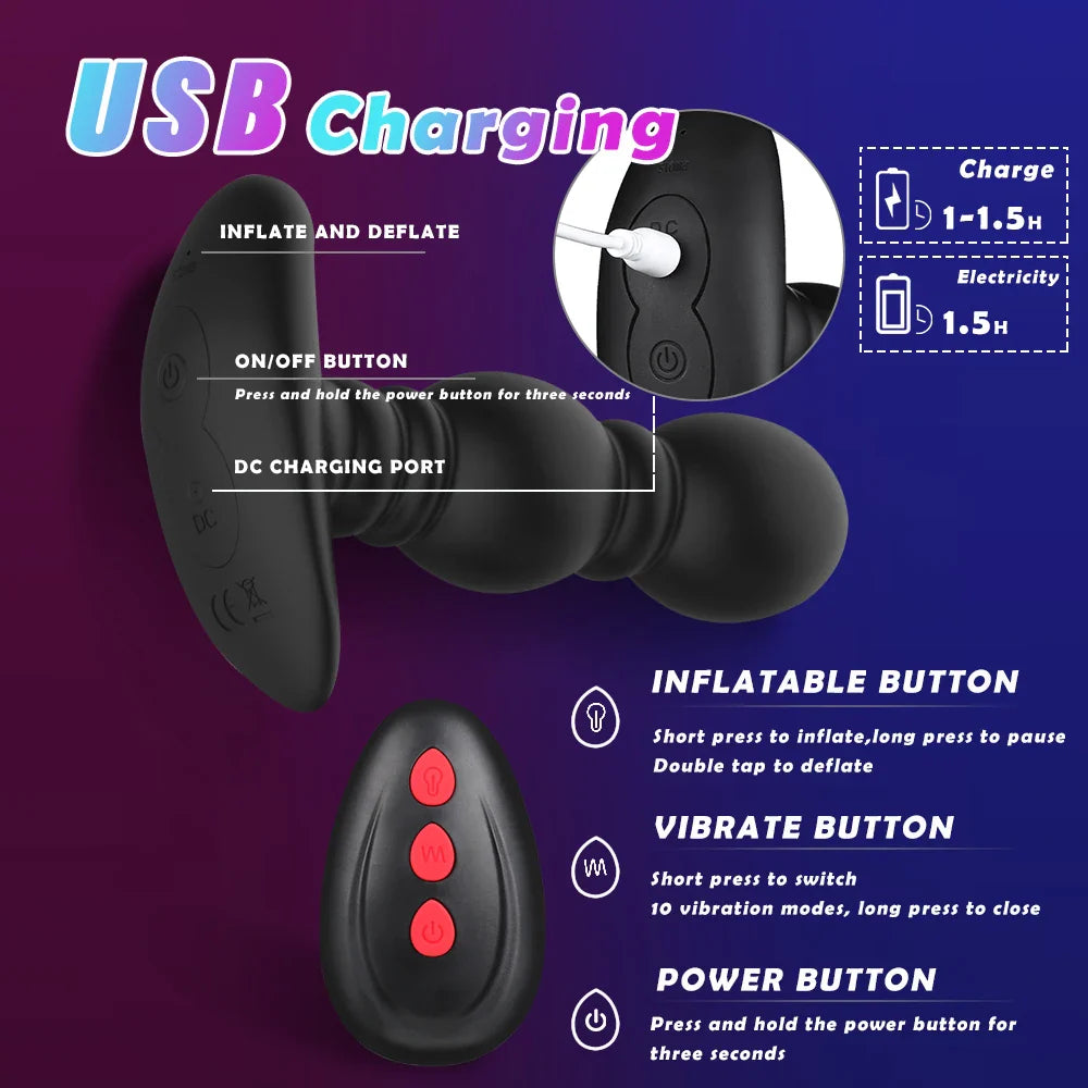 Big Anal Plug Vibrator Inflatable Male Prostate Massager Butt Plug Dildo Vibrator For Men Gay Bdsm Toys - fromasia2america.shop