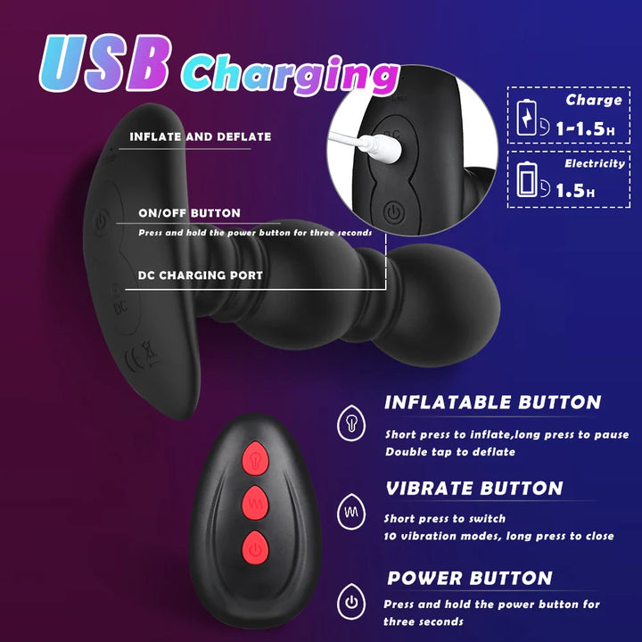 Big Anal Plug Vibrator Inflatable Male Prostate Massager Butt Plug Dildo Vibrator For Men Gay Bdsm Toys - fromasia2america.shop