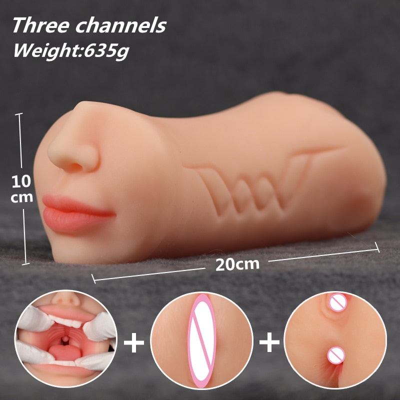 3 IN 1 Vaginal Anus Oral Sex Real Deep Throat Masturbator for Men