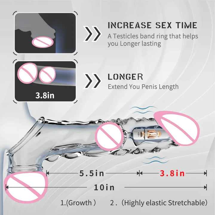 Reusable Penis Sleeve with Vibrator Penis Ring 10 Inch Clear Cock Ring - fromasia2america.shop