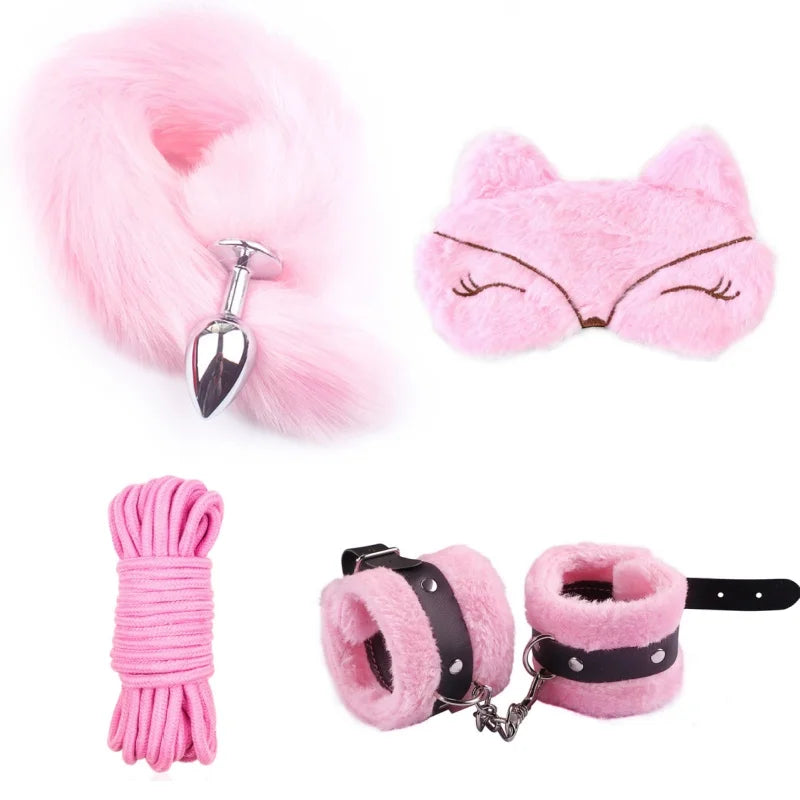 Exotic Sexy Accessories Bdsm Plush Handcuffs Blindfold Anal Tail Plug - fromasia2america.shop