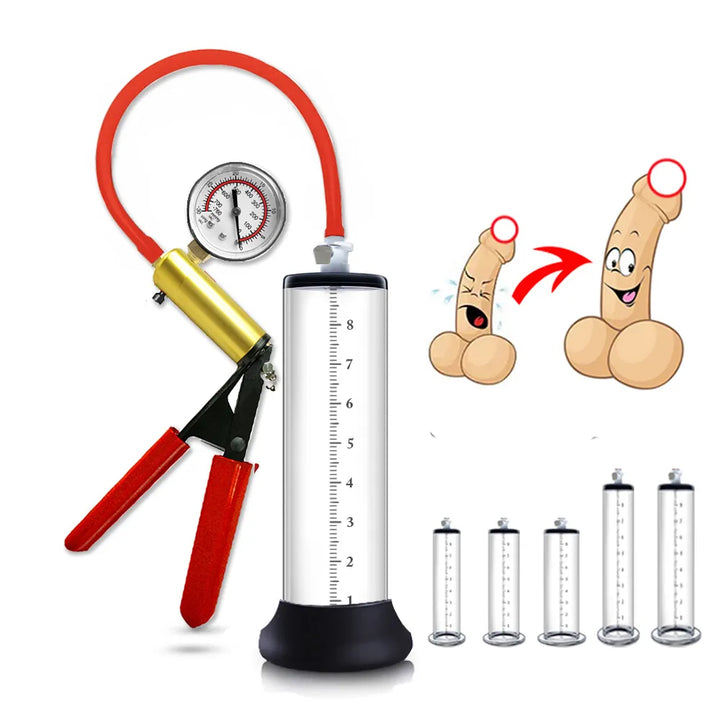 Acrylic Manual Penis Enlarger With Pressure Gauge Delayed Ejaculation Vacuum Penis Pump Extender For Men