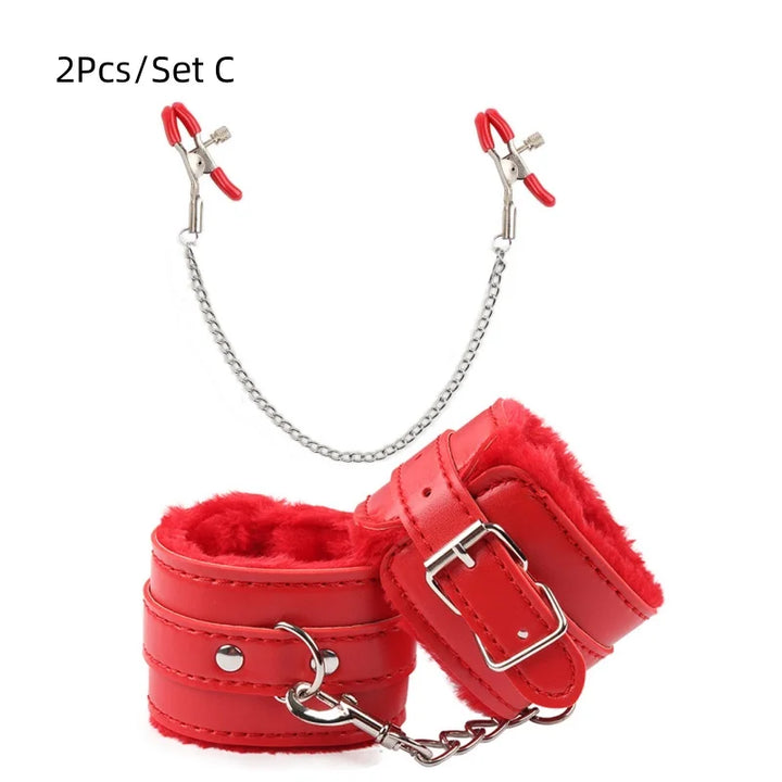 Bdsm Bondage Kit Leather Handcuffs Sets Whip Nipple Clamps Ball Gag Collar for Women Couples - fromasia2america.shop