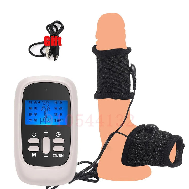 BDSM Electro Shock Conductive Fiber Penis Sleeve E-stim Scrotum Rings - fromasia2america.shop