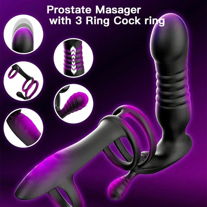 Male Thrusting Prostate Massager Wireless Anal Butt Plug Vibrator Perineum Stimulator Penis Cock Ring - fromasia2america.shop