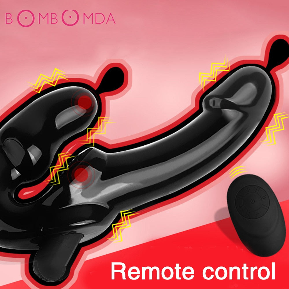 Strapless Strapon Dildo Vibrator for Lesbian Couples Wireless Remote Control Double-heads Vibrator For Women Adult Sex Toy Store - SexxToys.Shop
