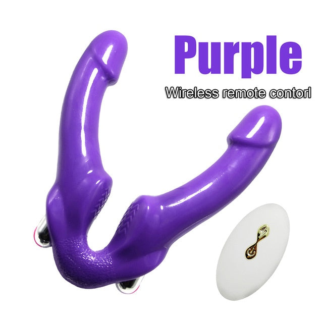 Strapless Strapon Dildo Vibrator for Lesbian Couples Wireless Remote Control Double-heads Vibrator For Women Adult Sex Toy Store - SexxToys.Shop