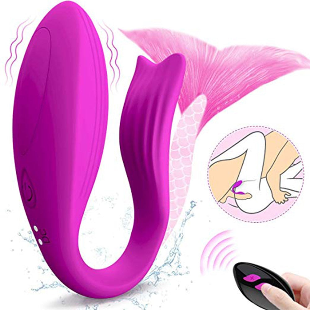 U-Shape Mermaid Wireless Remote Control Couple Vibrator 12 Speeds G Spot and Clitoral Massager Dual Motors For Women Adult Sex Toy Store - SexxToys.Shop