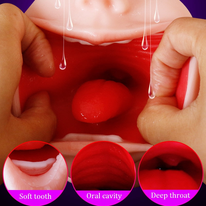 Real Feeling 3D Deepthroat Masturbator Oral Pocket Pussy with Tongue For Men Adult Sex Toy Store - SexxToys.Shop