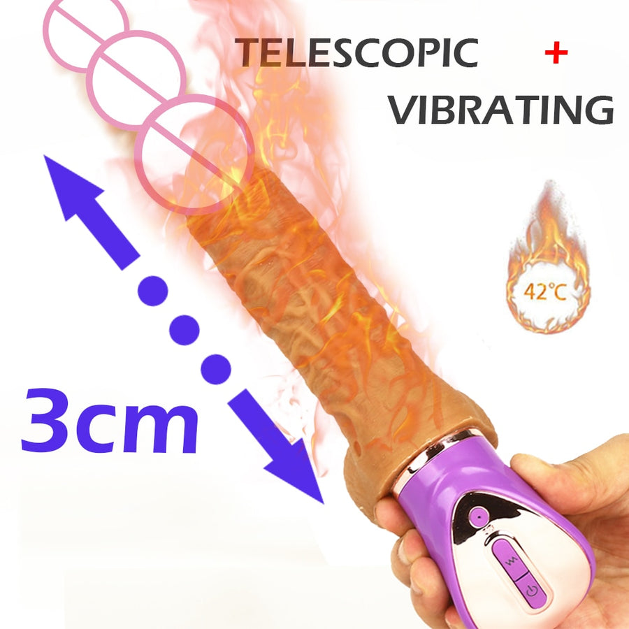 Telescopic Dildo Vibrator For Women Heating Realistic Penis Automatic Vibrating Masturbation Sex Toy USB Charging Dildo Vibrator Adult Sex Toy Store - SexxToys.Shop