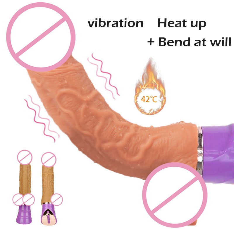 Telescopic Dildo Vibrator For Women Heating Realistic Penis Automatic Vibrating Masturbation Sex Toy USB Charging Dildo Vibrator Adult Sex Toy Store - SexxToys.Shop