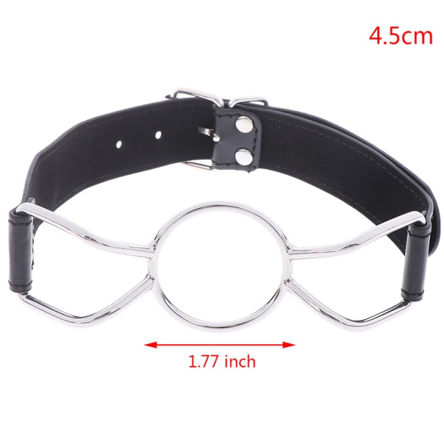 Leather Metal O-Ring Gag Flirting Open Mouth BDSM For Men or Women Adult Sex Toy Store - SexxToys.Shop