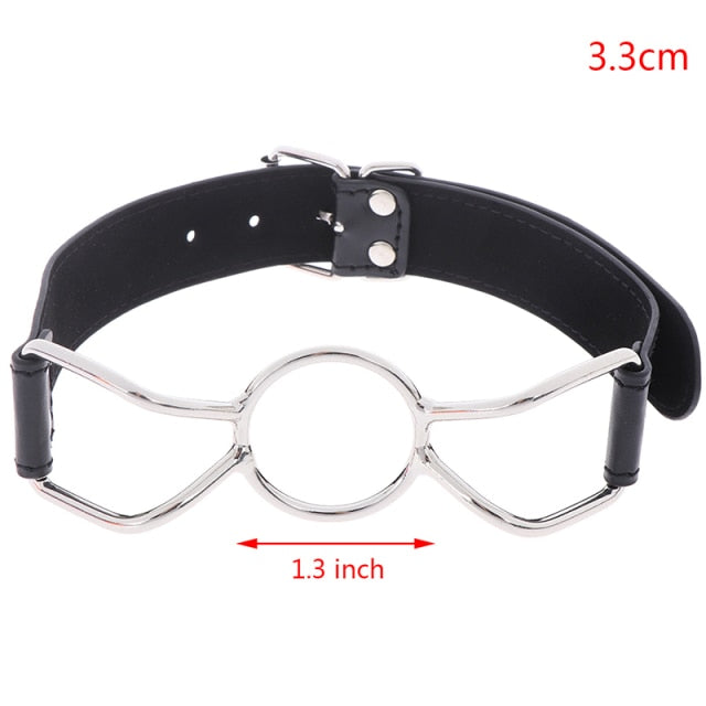 Leather Metal O-Ring Gag Flirting Open Mouth BDSM For Men or Women Adult Sex Toy Store - SexxToys.Shop
