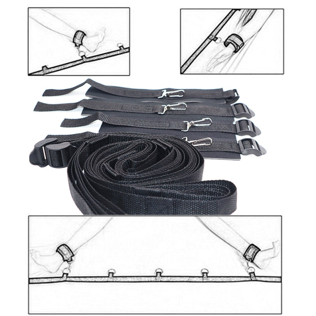 BDSM Wrists Ankle Cuffs Under Bed Bondage Restraint Nylon