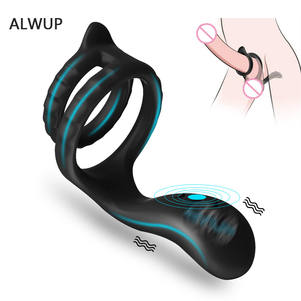 Penis Ring Vibrator Slilicone Dual Cock Ring To Delay Ejaculation Adult Sex Toy Store - SexxToys.Shop